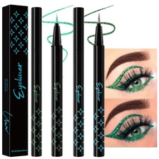 evpct 2Pcs Glitter Sparkling Shimmer Dark Green & Light Green Liquid Eyeliner