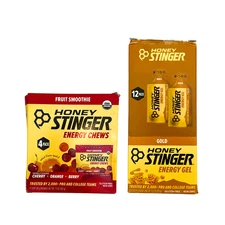 LOT of 2 Honey Stinger Gold Energy Gel 11 ct + Fruit Smoothie Energy Chews 3 ct