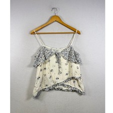 American Eagle Floral Cami Top Womens Small Cream Blue Ruffle Tiered Boho NWT