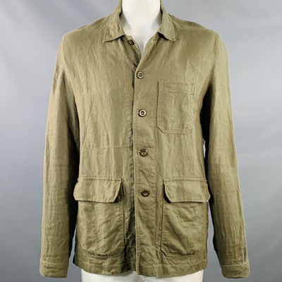 #ad ARPENTEUR Size L Green Olive Woven Linen Chore Jacket $247.00