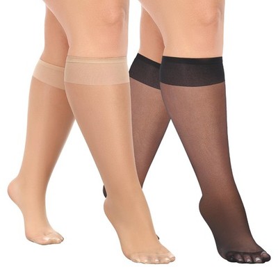 10 Pairs Plus Size Knee High Stockings for Women 15D Sheer Nylons Socks with ...