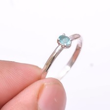 Neon Blue Apatite - Bahia Mines Solitaire 925 Sterling Silver Ring s.6 Sku63