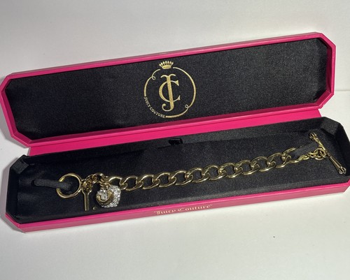 Juicy Couture Vintage Y2K Starter Charm Bracelet Pave Heart Crown Gold Tone NWT