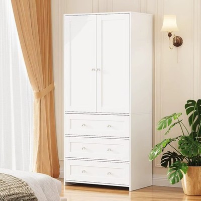Wardrobe Closet with Drawers and Mirror, 71'' Clothing Storage Cabinet