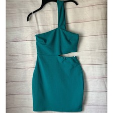 Lulus Slice of Style Teal Green Cutout One-Shoulder Bodycon Mini Dress Size M