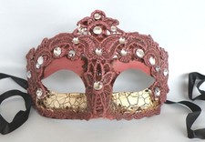 Venetian Face Masquerade Mask - Crackled Burgundy Express Post Option Available