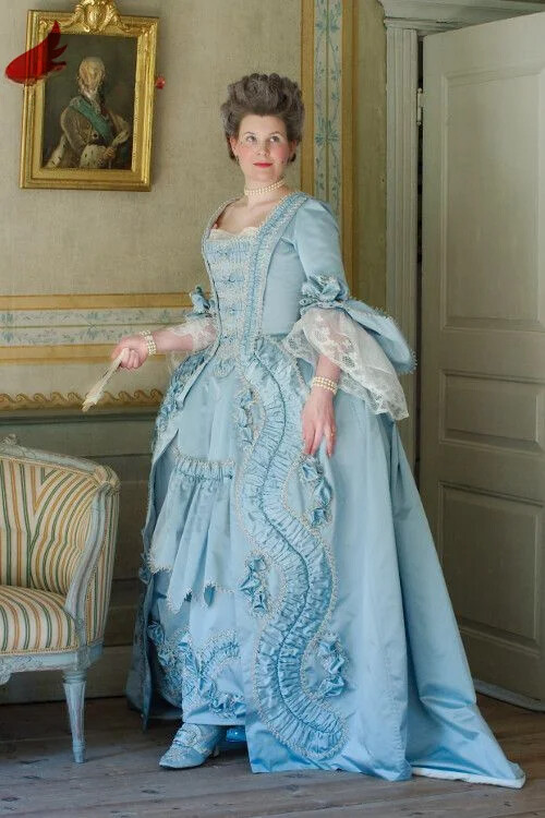 Medieval Vintage Victorian Blue Evening Dresses Princess Draped Small Tail