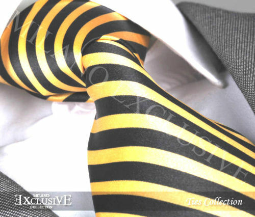 Italian Designer Milano Exclusive GOLD YELLOW Silk Tie (& Hanky) - Picture 18 of 23