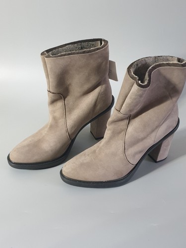 ZARA Gris Cuero Real Botas Tacón Bloque Botines Forrados de Piel Zapatos UK 8 EU 41 - Imagen 2 de 9