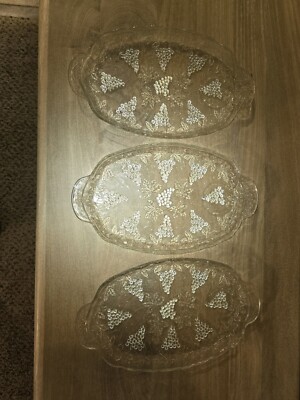 VTG Anchor Hocking~Grapevine Pattern Serva-Snack Plate~ Replacement 3-pc