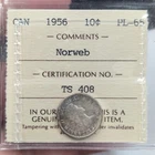 1956 10c Norweb Pedigree ICCS PL-65 Canada Silver Dime Old Embossed Holder