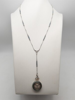 Antique 1900s $12,000 BLUE MARCUS & Co Platinum 18'' WATCH Necklace RARE SERVICED