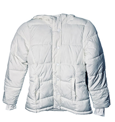 White Puffy Parka With Hood Size XS Quilted Polyester Essentials Ski  NWT