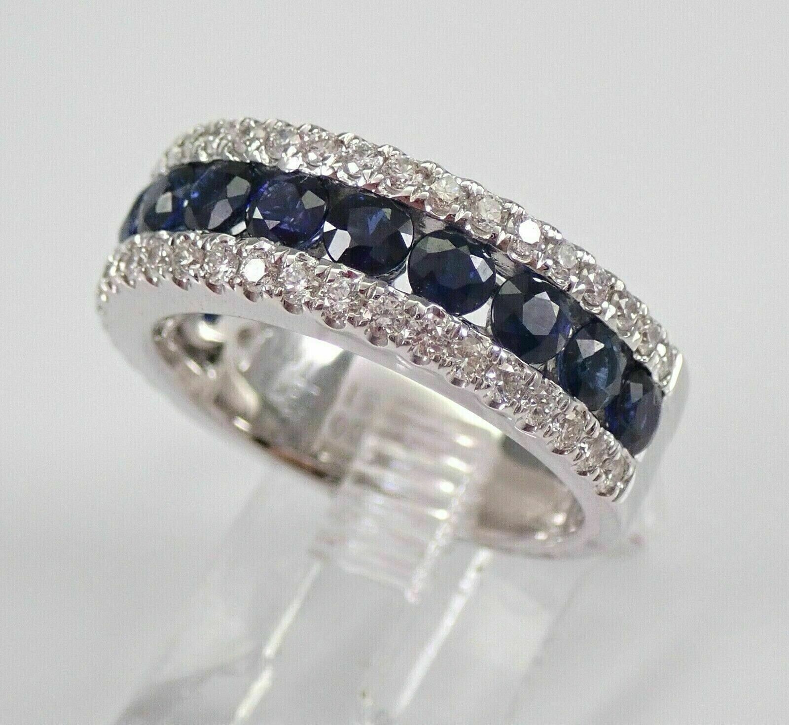 3Ct Round Lab-Created Blue Sapphire Wedding Ring in 14K White Gold