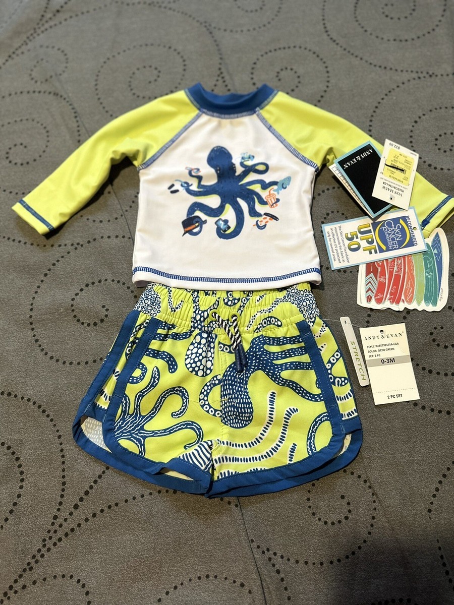 Andy & Evan Baby Boy Octopus Rashguard 2PC Swimsuit Set 0-3 Months