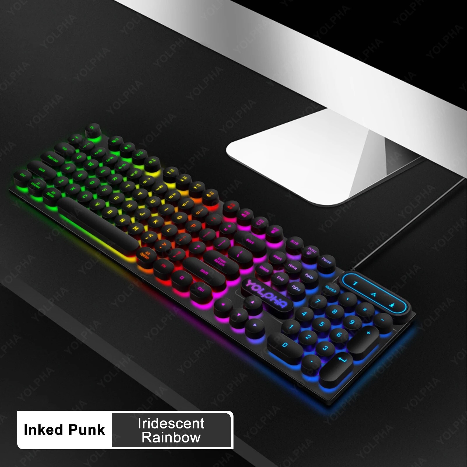 104-Key RGB Backlit Ergonomic Gaming Wired Keyboard with Breathing Light