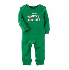CARTER'S BABY BOY GIRL CHRISTMAS ON SANTA'S NICE LIST JUMPSUIT COVERALL 3M 6M