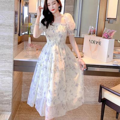 Women Summer Chiffon Long Casual Floral Party Elegant Short Sleeve Fairy  Dresses | eBay