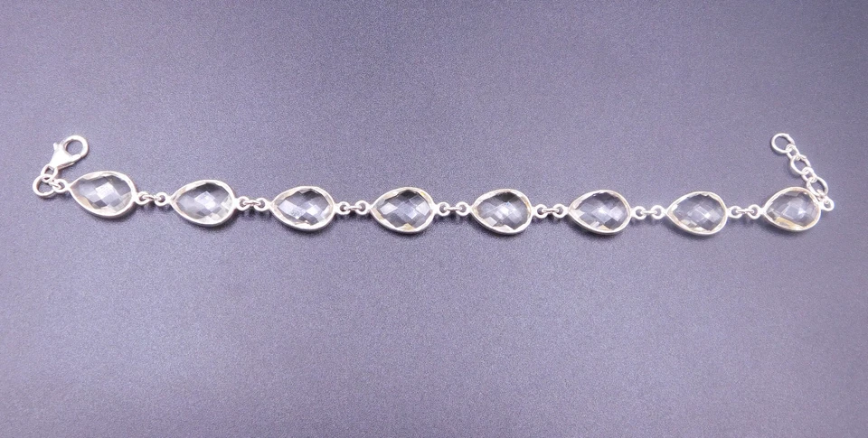 10.6 Gm 925 Sterling Silver Crystal Briolette Cut Gemstone Bracelet Size 8.3" in - Image 2 of 3