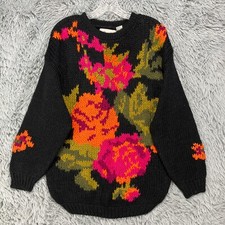 Vintage Marnie West Sweater Women's S Flower 80's Bright Colorful Knit Granny