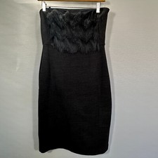 Banana Republic Dress Womens 12 Black Stretch Sleeveless Fringe Side Zip Lined