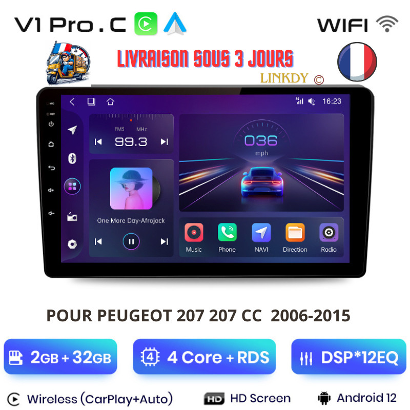 Autoradio Android Peugeot 207 écran tactile IPS et Android Auto