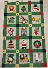 VTG Retro Christmas Quilt Wall Hanging Handmade 3D 40x24 Embroidery Santa 1978