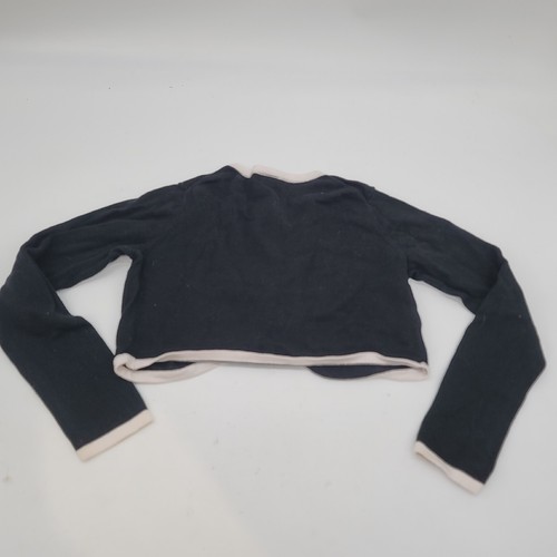 Janie and Jack Girls Black White Trim Button Long Slv Cotton Shrug Sweater Sz 8 - Picture 4 of 7
