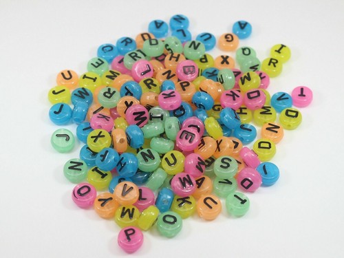 100 Mixed Jelly Color Acrylic Assorted Alphabet Letter Coin Beads 10X5mm Crafts - Picture 2 of 4