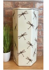 * REDUCED * Hexagonal Black Dragonflies Ceramic Umbrella/Stick Stand/Large Vase