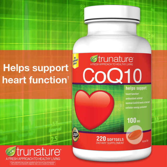 Trunature Coenzyme CoQ10, 100mg 220 Softgels Coenzyme Q-10 Heart Health Antioxid