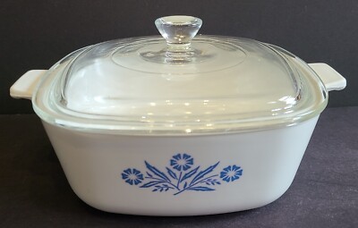 Corning Ware Pyroceram 1958-59 Blue Cornflower 1 QT A-17 & D-5 Glass Lid Rare
