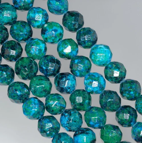10MM  CHRYSOCOLLA GEMSTONE FACETED ROUND LOOSE BEADS 15" - Picture 3 of 4