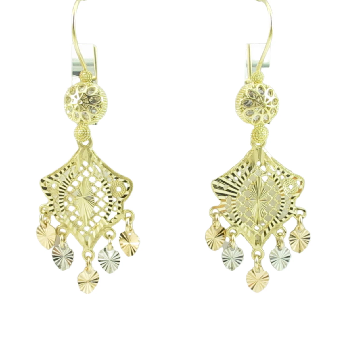 14K Gold Chandelier Earring Fine Yellow White And Rose Diamond Cut Earrings