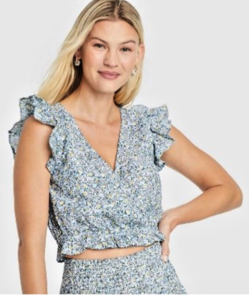 UNIVERSAL THREAD Top Floral Flutter Sleeveless Cr… - image 1