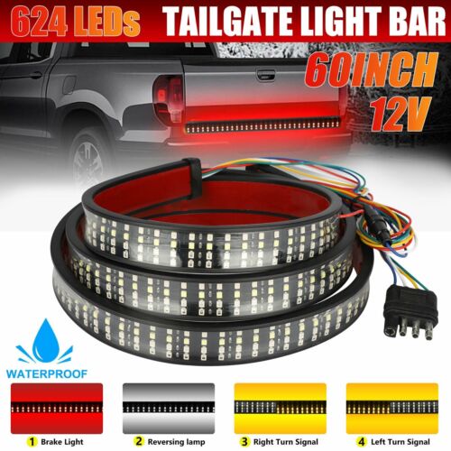 60" 4 Rows 624 LED Truck Strip Tailgate Light Bar Reverse Brake Tail Signal Lamp - Afbeelding 1 van 9
