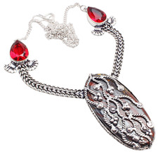 Iron Tiger's Eye Gemstone Silver Plated Handmade Jewelry Necklace 27 Gms N-1769