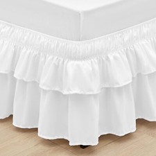 Multi Ruffle Bed Skirt White Queen 16 Inch Drop Bed Skirting Dust Ruffle Quee...