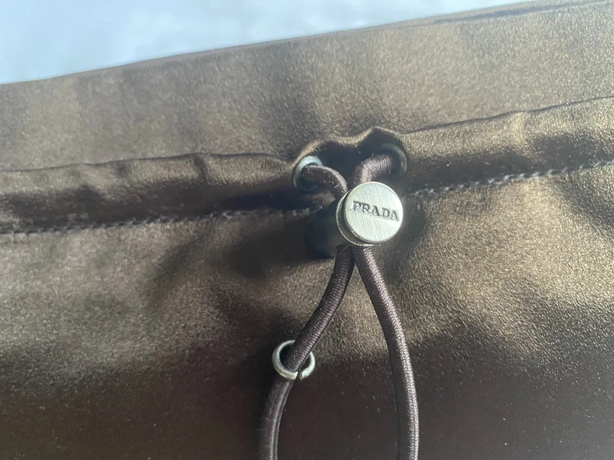 PRADA brown raso mini bag clutch hook and loop and drawstring VINTAGE RARE