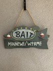 Lucky’s Bait Minnows/Worms Hanging Wood Sign