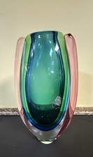 Stunning Vintage Murano Sommerso Italy Beautiful Vase Art Glass 8.25"