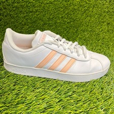Adidas Vl Court 2.0 Girls Size 6Y White Athletic Leather Tennis Shoes Sneakers