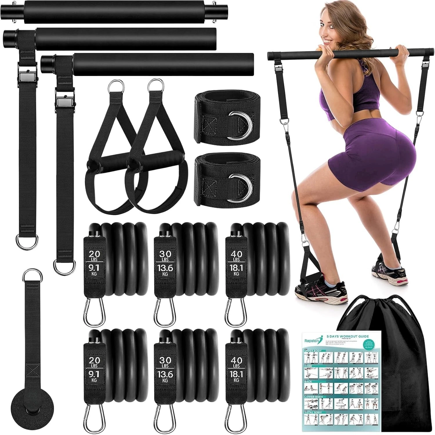 Portable Pilates Bar Kit with 6 Resistance Bands Home Gym Fitness Training Set
Opens in a new window