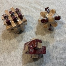 3 wooden puzzles brain teasers 3D