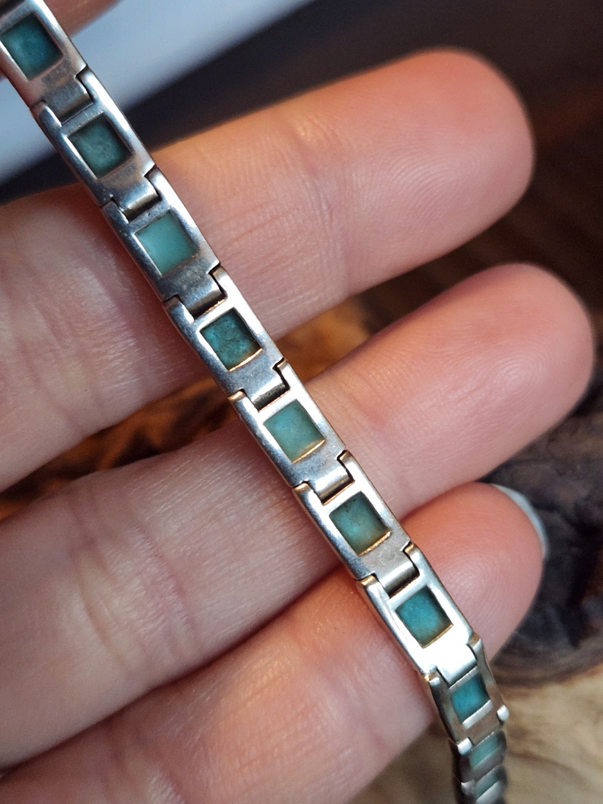 Vtg Sterling Silver Hinged Rectangle Turquoise Br… - image 5