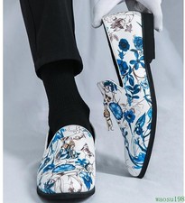 Men's Round Toe Floral Printed Tassel Loafers Casual Party Dress Club Prom Shoes