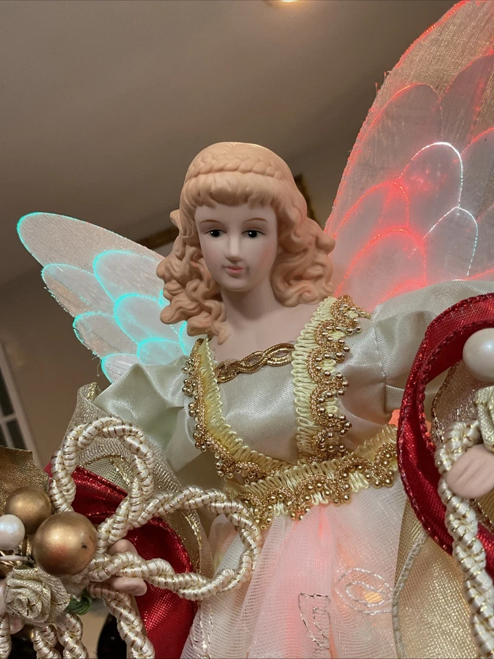 Christmas Angel Tree Topper 光纤变色点亮 15 英寸高象牙白 — 第 3/4 张图片
