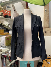 Benetton of Italy / Women's Jacket, dark navy wool outer with metallic buttons
