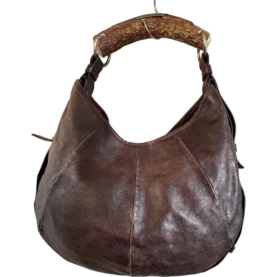 YSL Mombasa Horn Bag Tom Ford Yves Saint Laurent Leather Hobo Dark Brown Auth