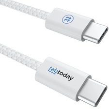 tabtoday 6ft USB-C to USB-C, 60W Fast Charging, Nylon Braided - White 2 Pack 